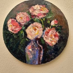 Original oil hand painted flowers